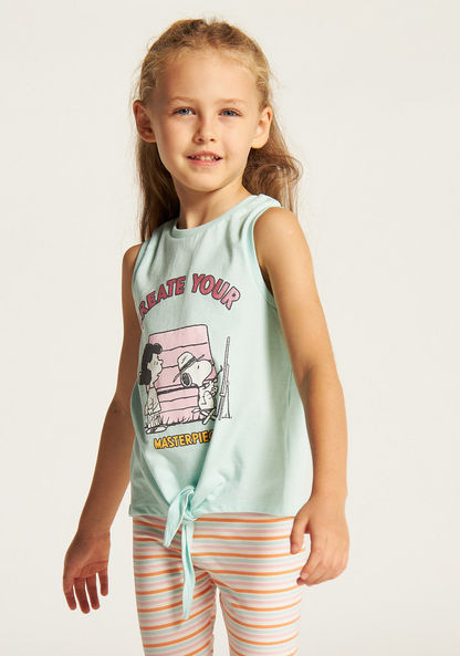 Snoopy Dog Print Sleeveless T-shirt with Knot Detail