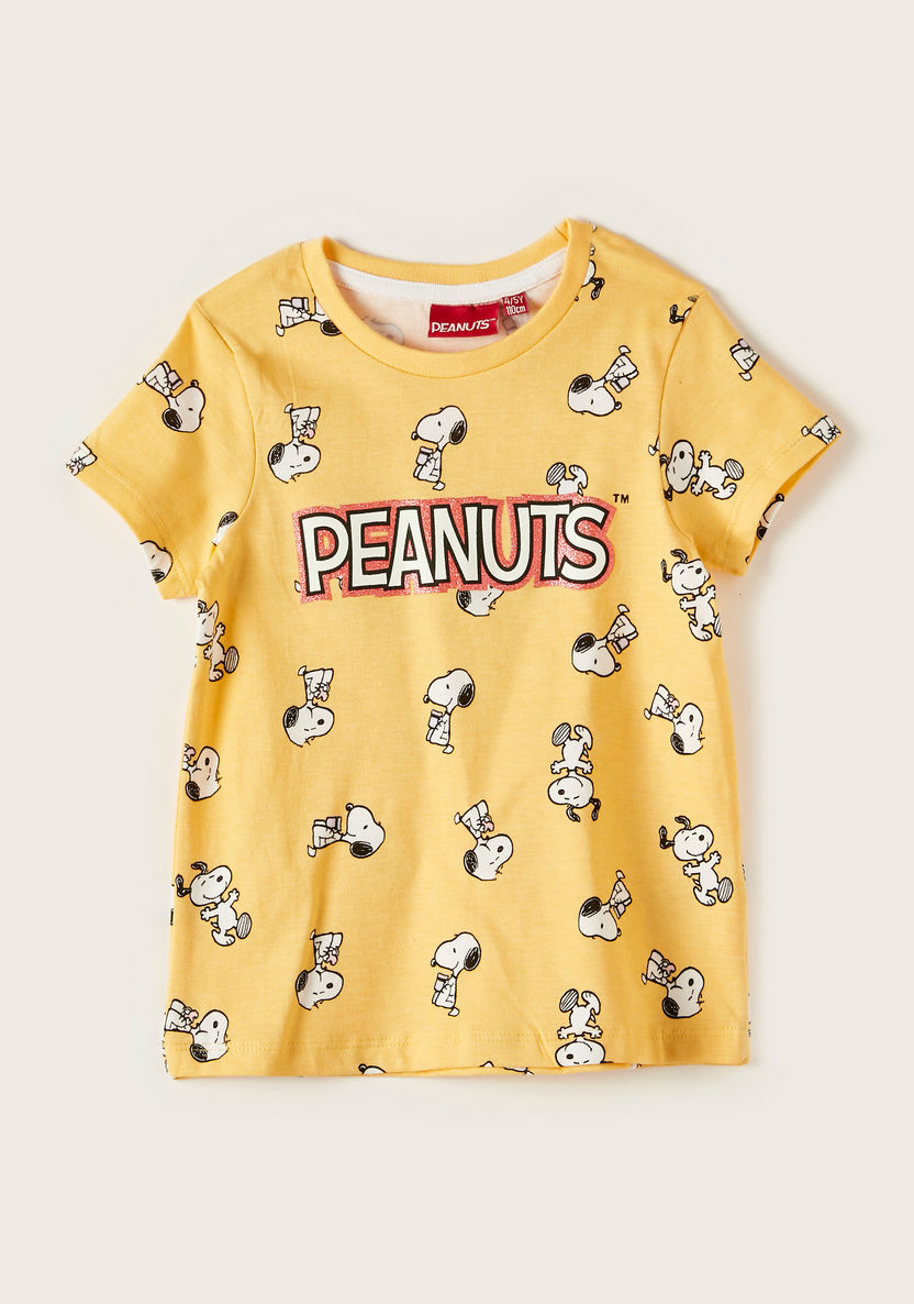 Peanut Print Crew Neck T-shirt with Short Sleeves-T Shirts-image-0