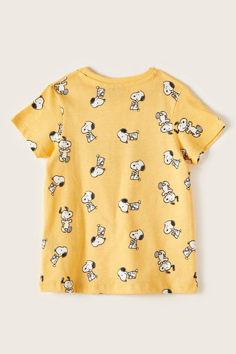 Peanut Print Crew Neck T-shirt with Short Sleeves