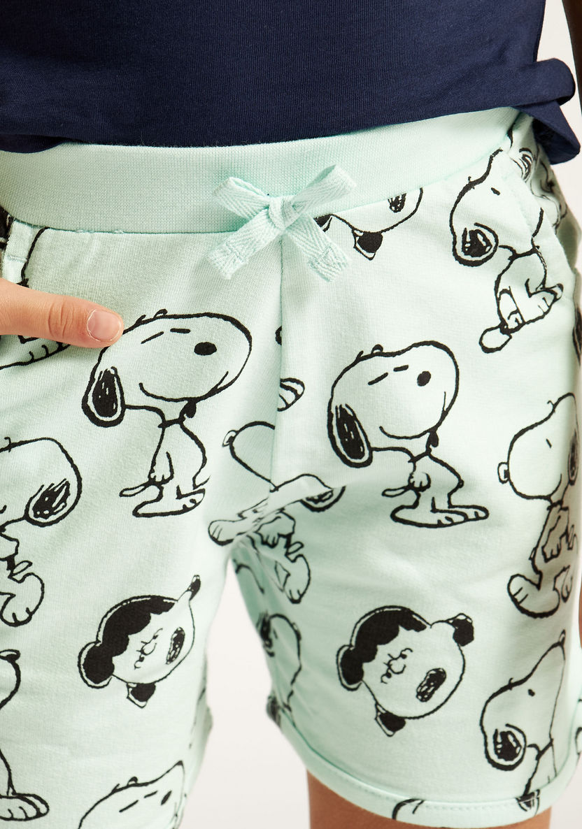 Snoopy Print Shorts with Drawstring Closure-Shorts-image-2