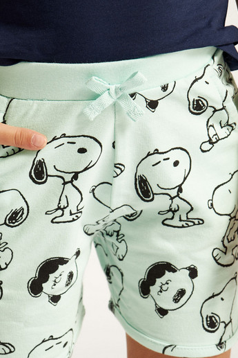 Snoopy Print Shorts with Drawstring Closure