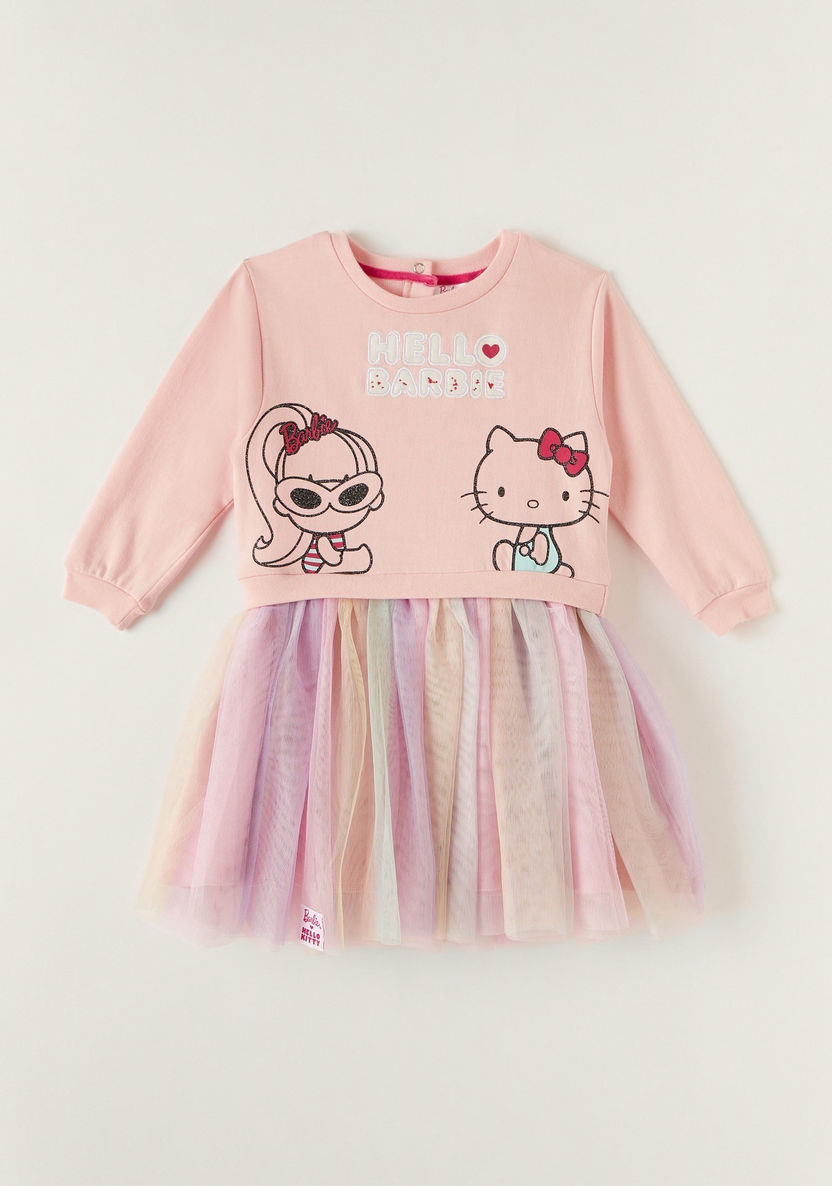 Sanrio Printed Tiered Dress with Long Sleeves-Dresses%2C Gowns and Frocks-image-0