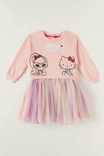 Sanrio Printed Tiered Dress with Long Sleeves