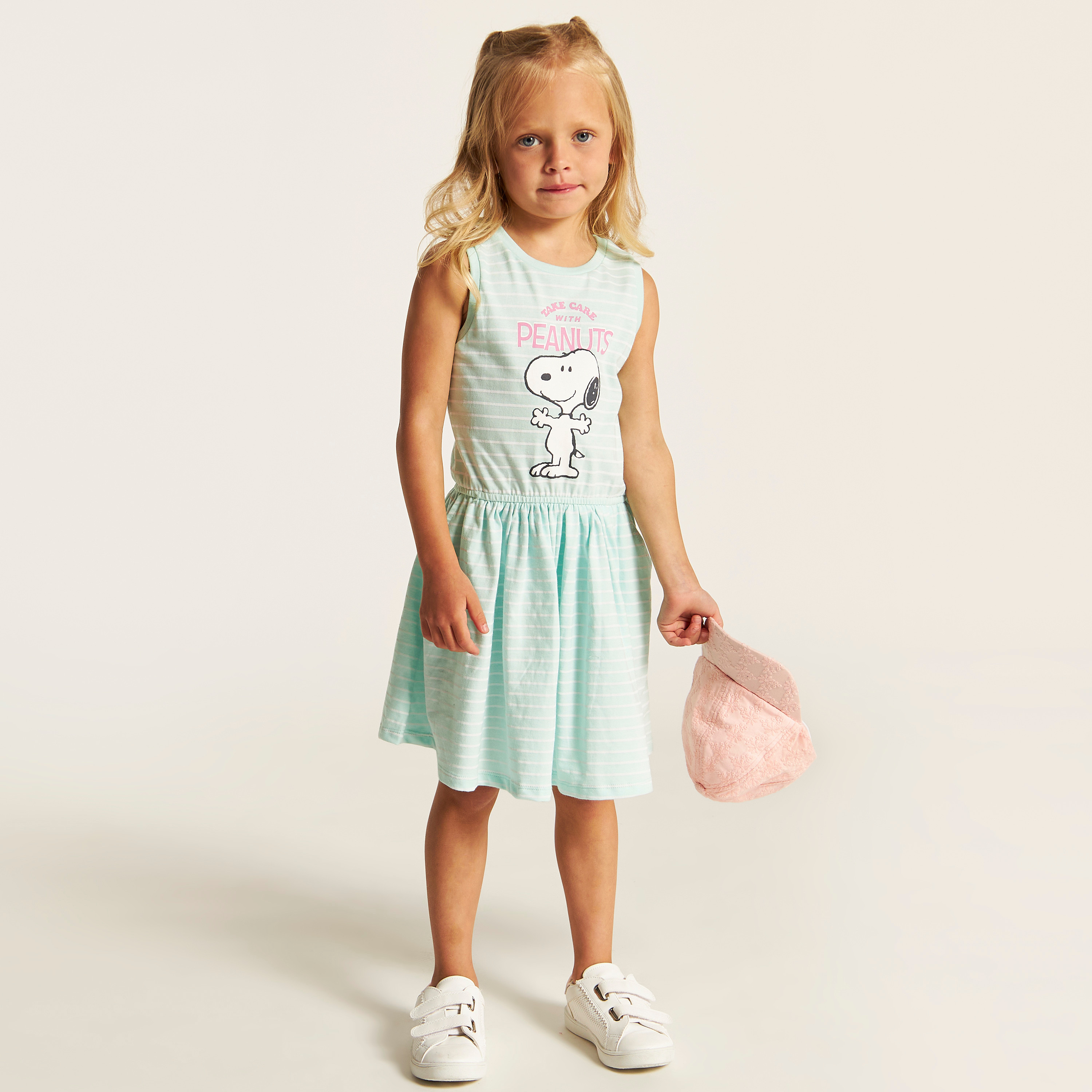 Peanuts Print Sleeveless Dress with Pockets-girls-clothing-dressesandjumpsuits-image-1