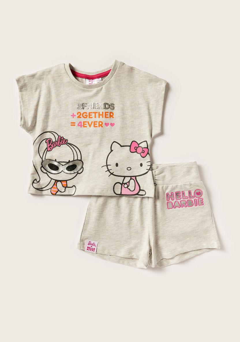 Sanrio Hello Kitty Print Round Neck T-shirt and Shorts Set-Clothes Sets-image-0
