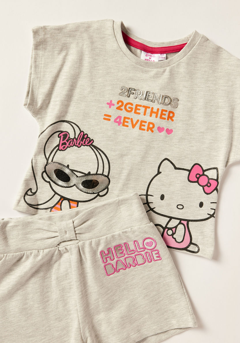Sanrio Hello Kitty Print Round Neck T-shirt and Shorts Set-Clothes Sets-image-1