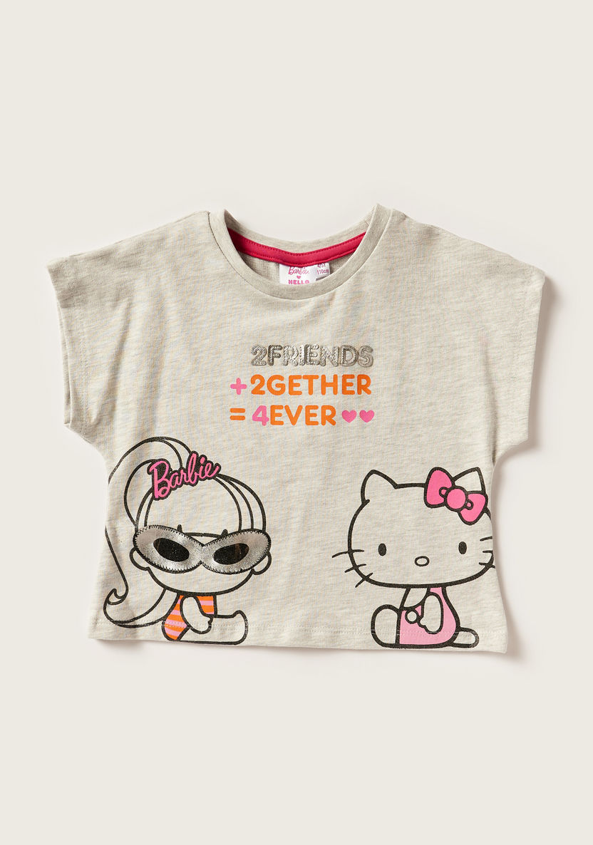Sanrio Hello Kitty Print Round Neck T-shirt and Shorts Set-Clothes Sets-image-2