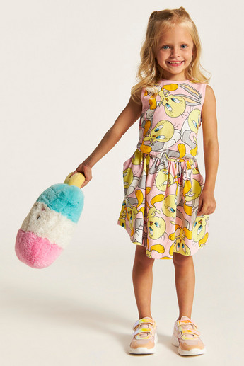 All Over Tweety Print Sleeveless Dress with Pockets