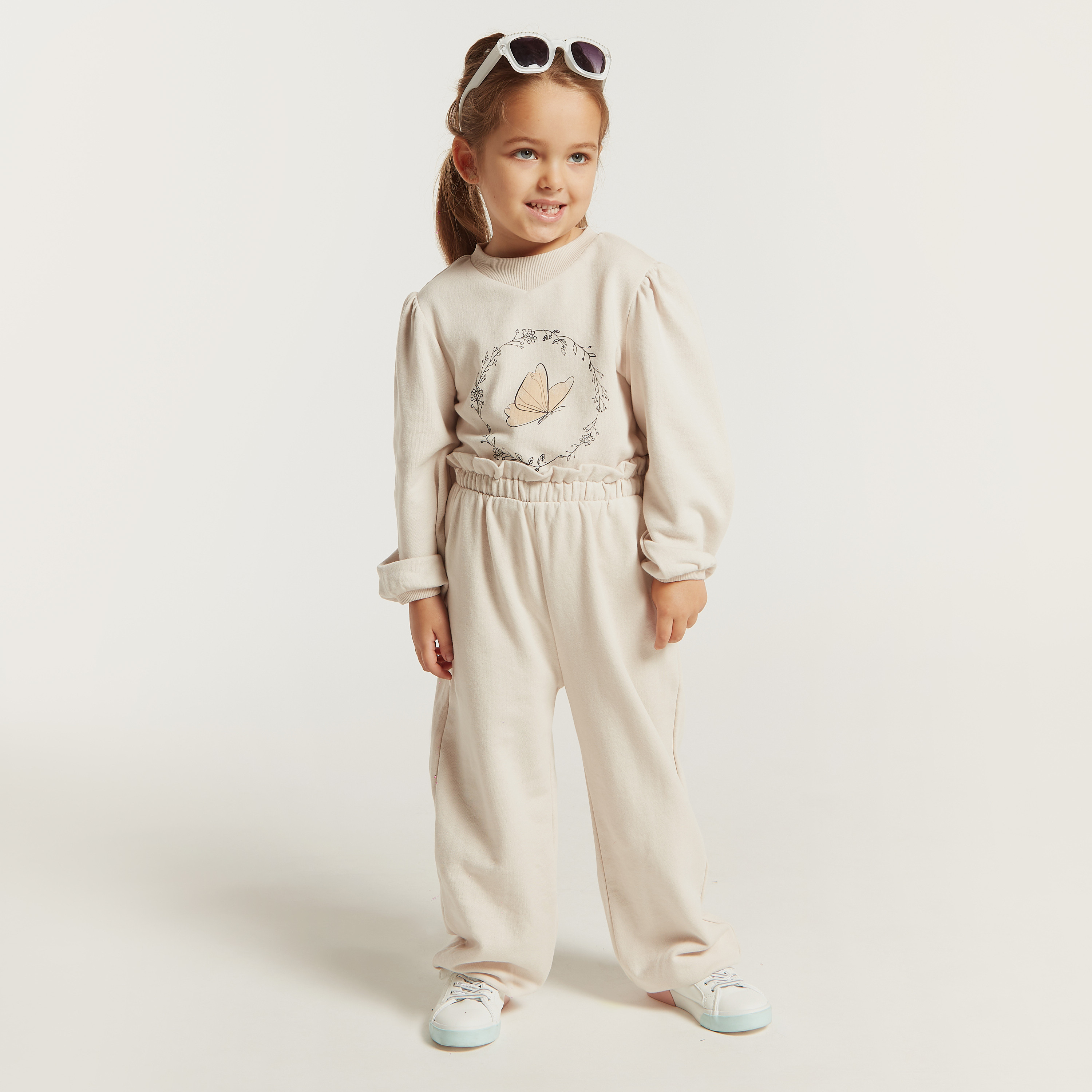بنطلون محبوك سادة بخصر مطاطي-girls-clothing-bottoms-trousers-image-1