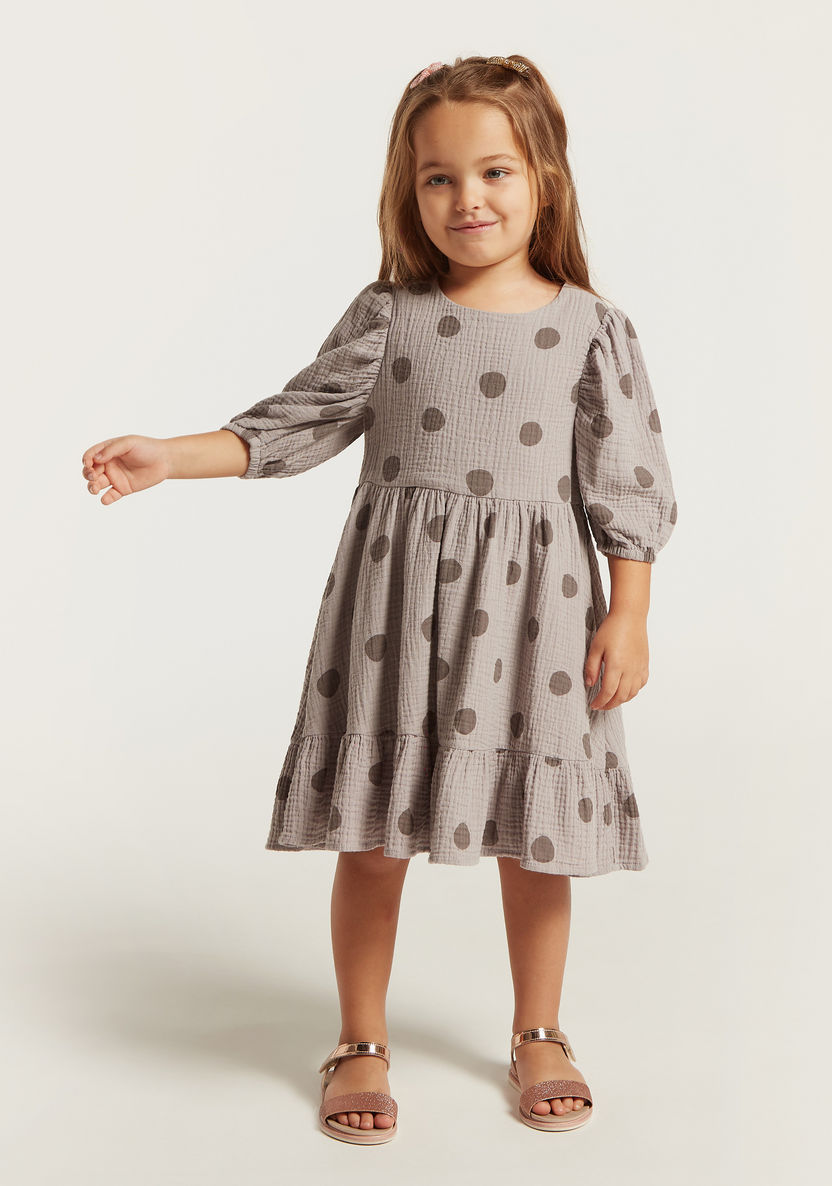 All-Over Polka Dot Print Dress with Short Sleeves-Dresses%2C Gowns and Frocks-image-1