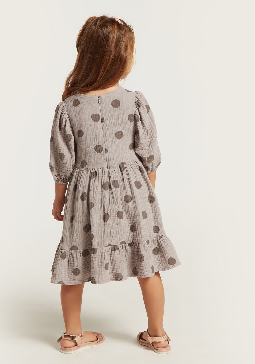 All-Over Polka Dot Print Dress with Short Sleeves-Dresses%2C Gowns and Frocks-image-3