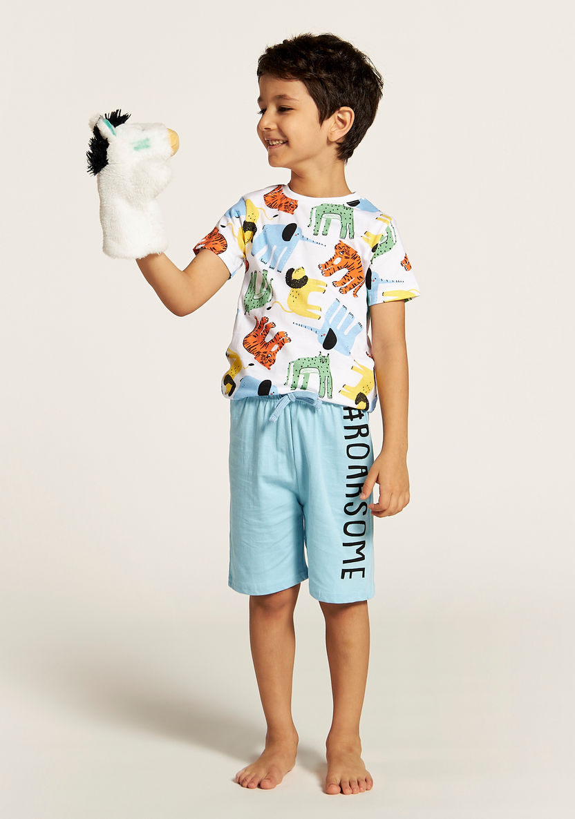 Juniors Animal Print Crew Neck T-shirt and Shorts Set-Nightwear-image-0