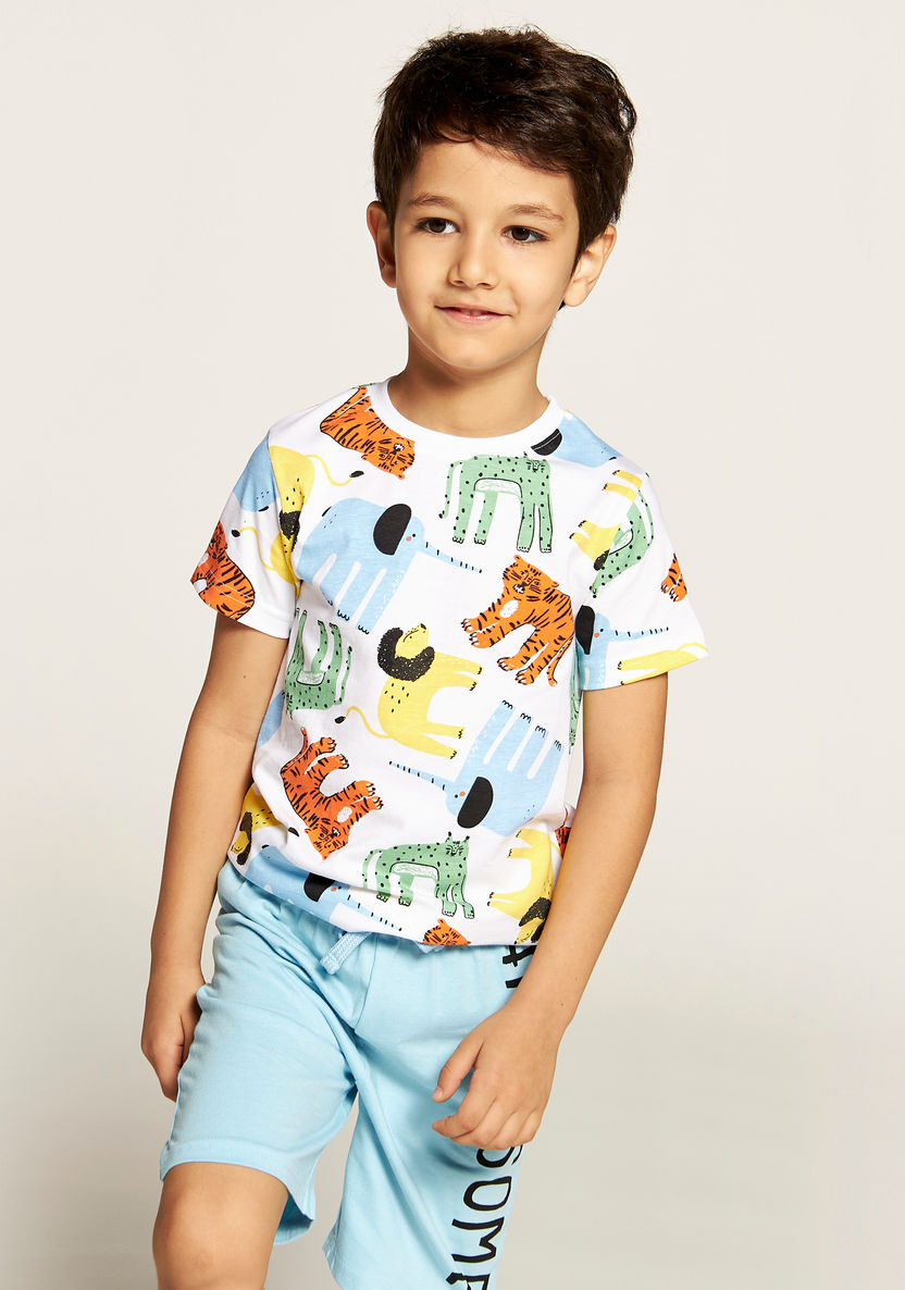 Juniors Animal Print Crew Neck T-shirt and Shorts Set-Nightwear-image-2