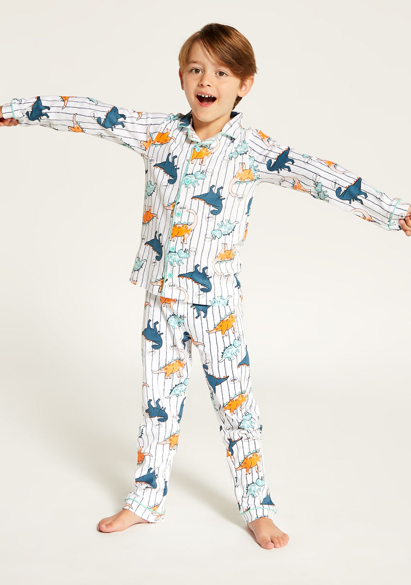 Juniors All Over Dinosaur Print Shirt and Pyjama Set-Nightwear-image-0