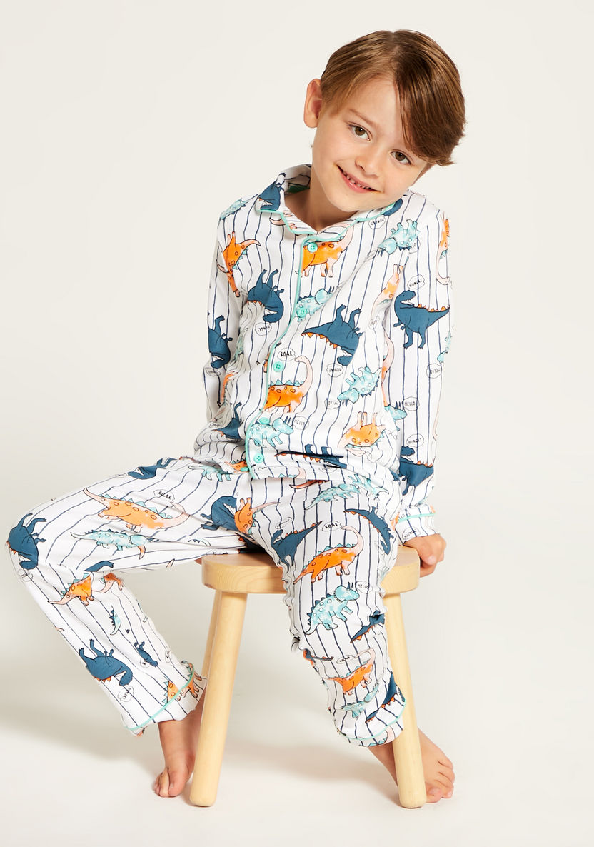 Juniors All Over Dinosaur Print Shirt and Pyjama Set-Nightwear-image-1