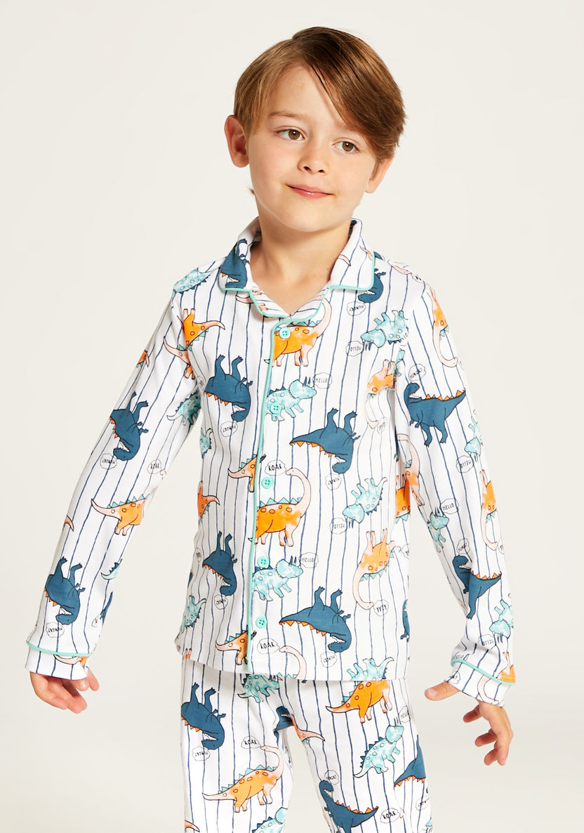 Juniors All Over Dinosaur Print Shirt and Pyjama Set-Nightwear-image-2
