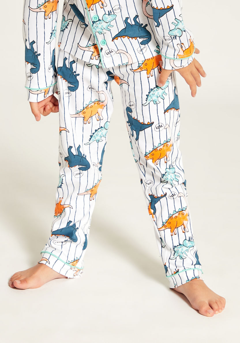 Juniors All Over Dinosaur Print Shirt and Pyjama Set-Nightwear-image-3