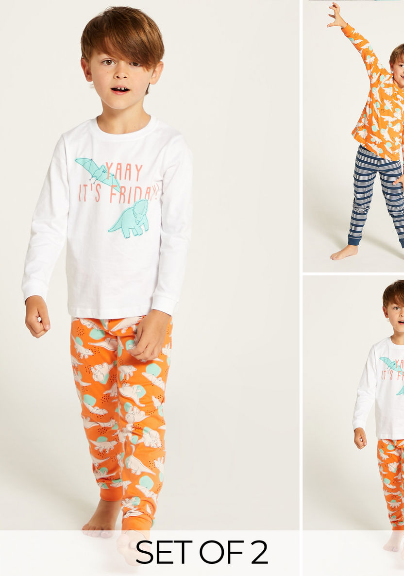 Juniors Printed Crew Neck T-shirt and Pyjama - Set of 2-Nightwear-image-0
