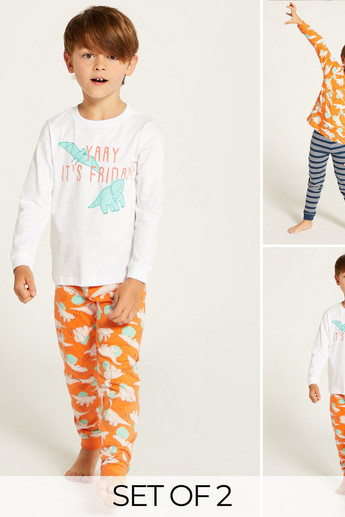 Juniors Printed Crew Neck T-shirt and Pyjama - Set of 2