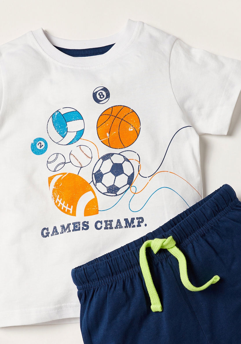 Juniors Printed Crew Neck T-shirt and Shorts Set-Pyjama Sets-image-3