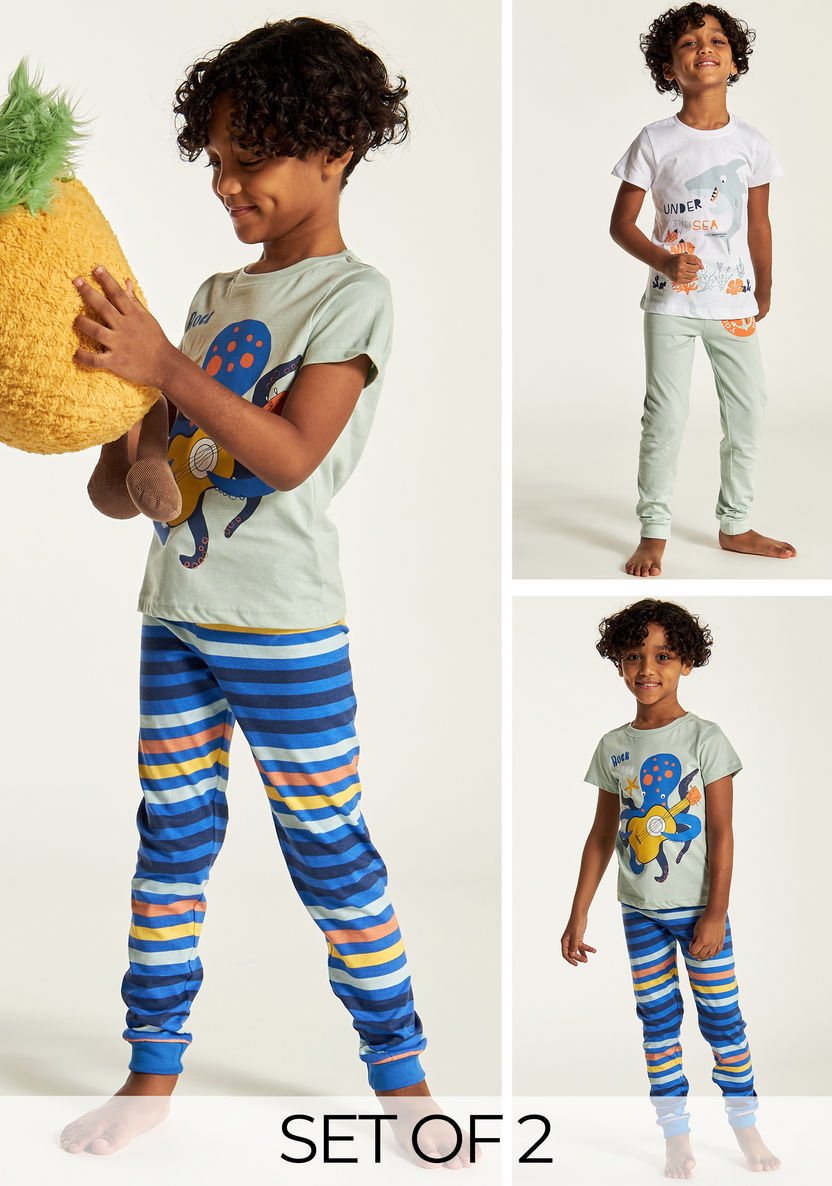 Juniors Printed Round Neck T-shirt and Pyjama - Set of 2-Multipacks-image-0
