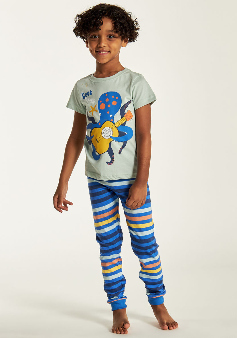 Juniors Printed Round Neck T-shirt and Pyjama - Set of 2-Multipacks-image-2