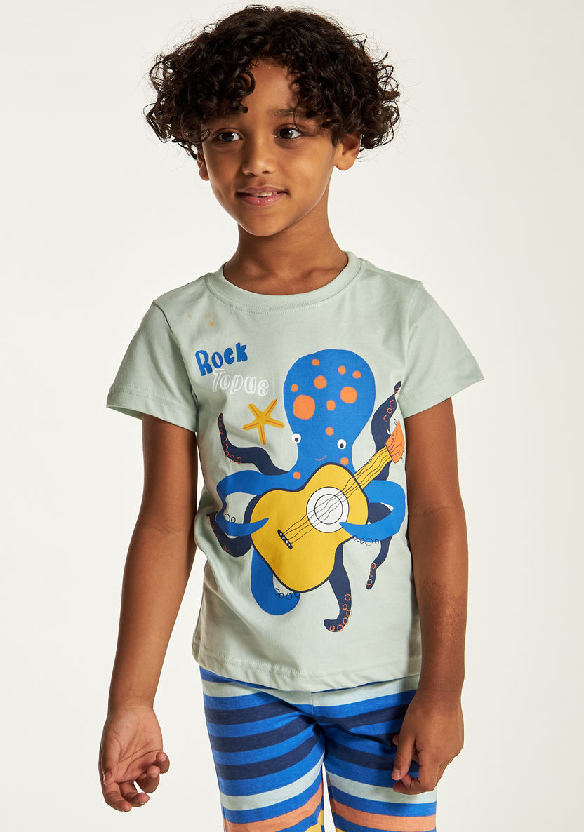 Juniors Printed Round Neck T-shirt and Pyjama - Set of 2-Multipacks-image-3