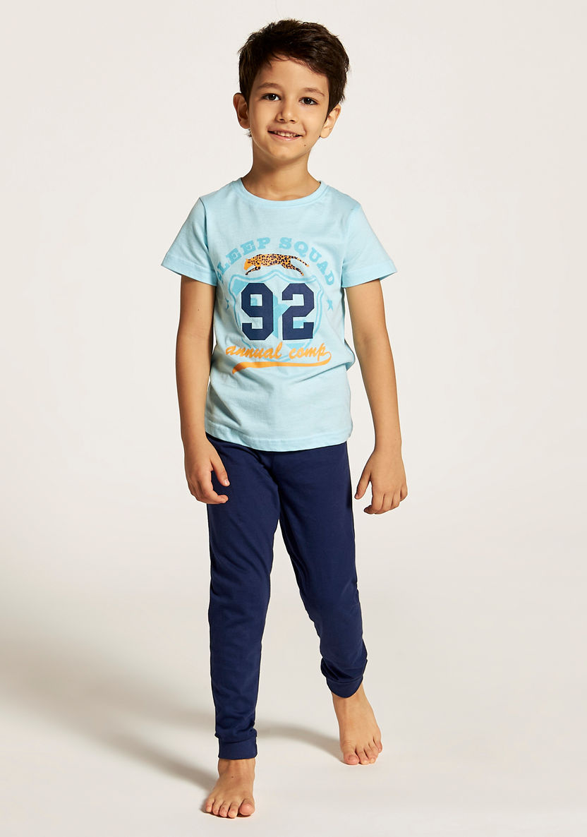 Juniors Printed Crew Neck T-shirt and Full Length Pyjama Set-Nightwear-image-1