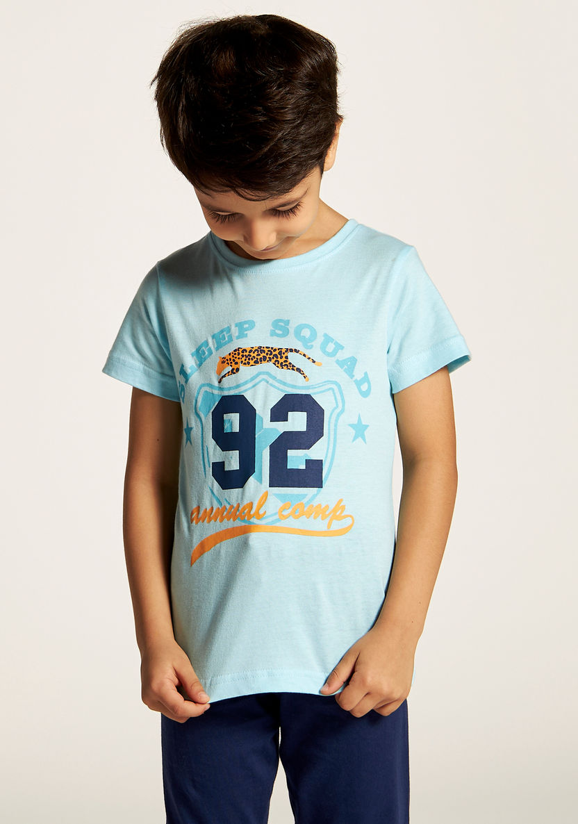Juniors Printed Crew Neck T-shirt and Full Length Pyjama Set-Nightwear-image-2