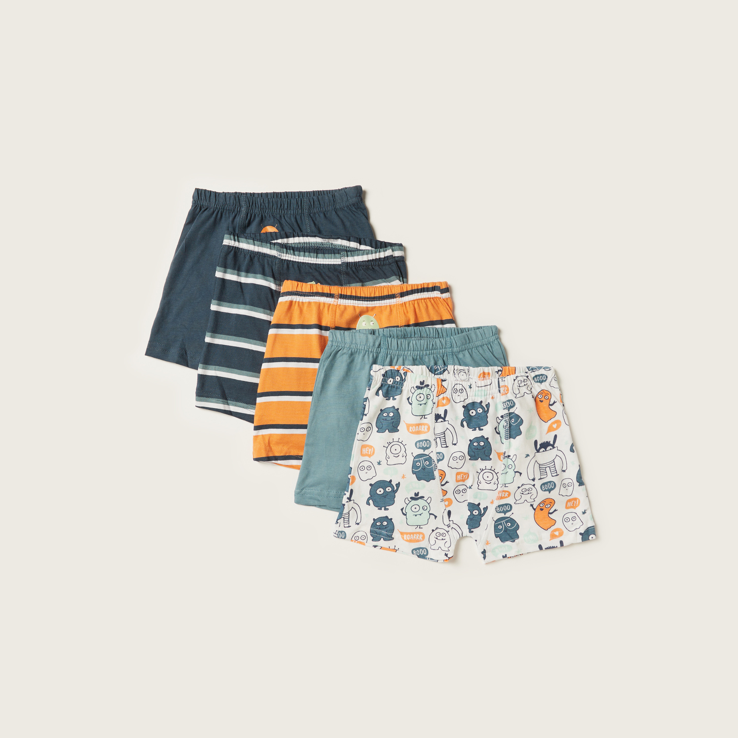 Juniors Printed Boxers with Elasticated Waistband - Set of 5-boys-clothing-innerwear-boxersandbriefs-image-1