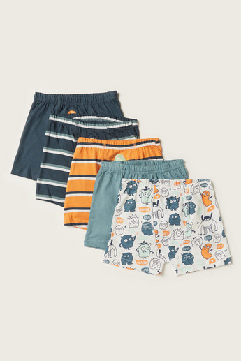 Juniors Printed Boxers with Elasticated Waistband - Set of 5
