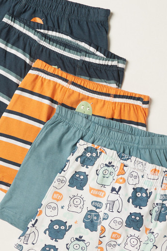 Juniors Printed Boxers with Elasticated Waistband - Set of 5
