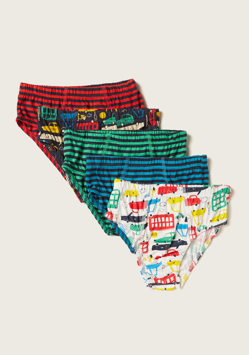 Juniors Printed Briefs with Elasticated Waistband - Set of 5-Boxers and Briefs-image-0