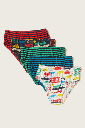 Juniors Printed Briefs with Elasticated Waistband - Set of 5