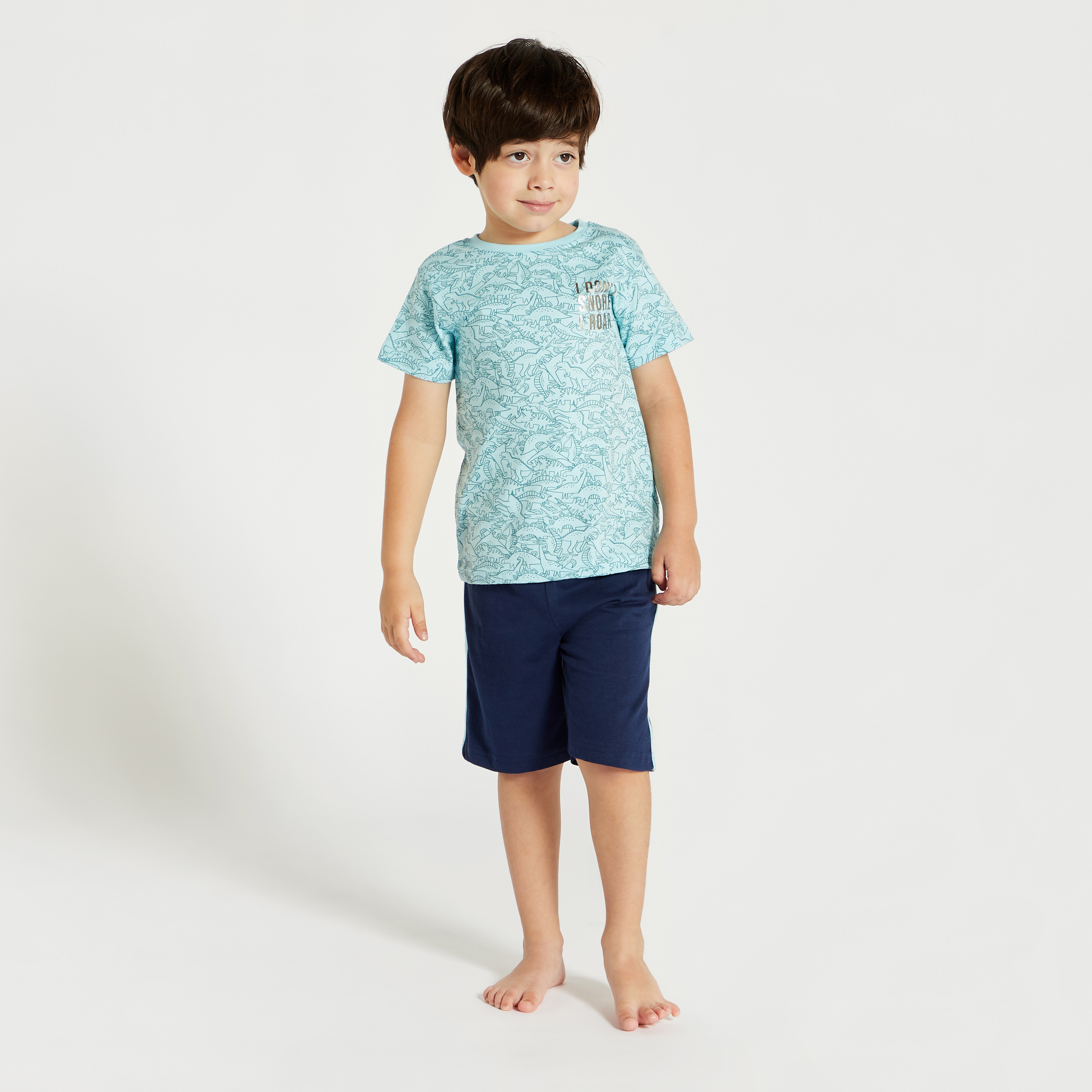 Juniors Printed T-shirt with Short Sleeves and Shorts Set-baby-boys-clothing-nightwear-pyjamasets-image-1
