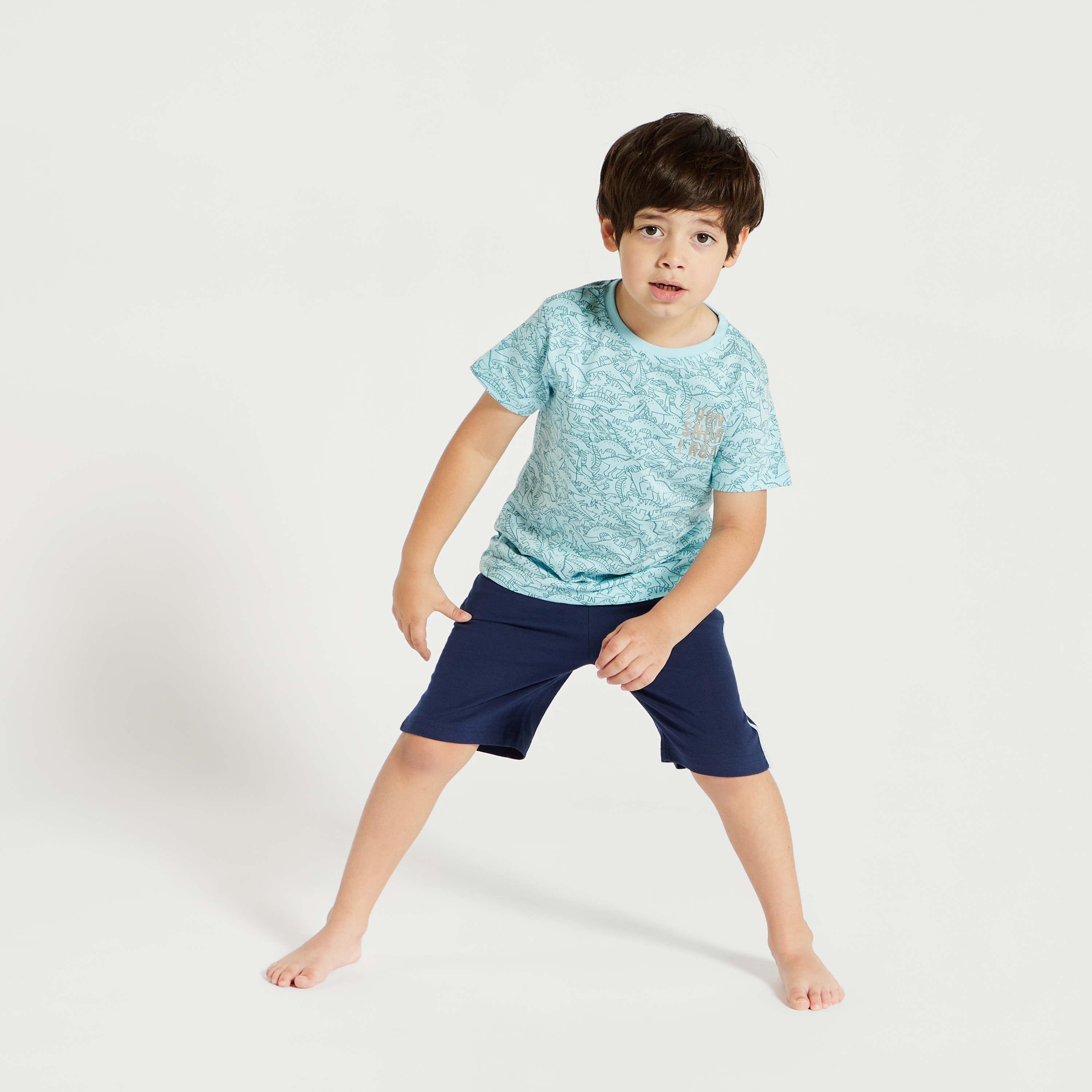 Juniors Printed T-shirt with Short Sleeves and Shorts Set-baby-boys-clothing-nightwear-pyjamasets-image-2