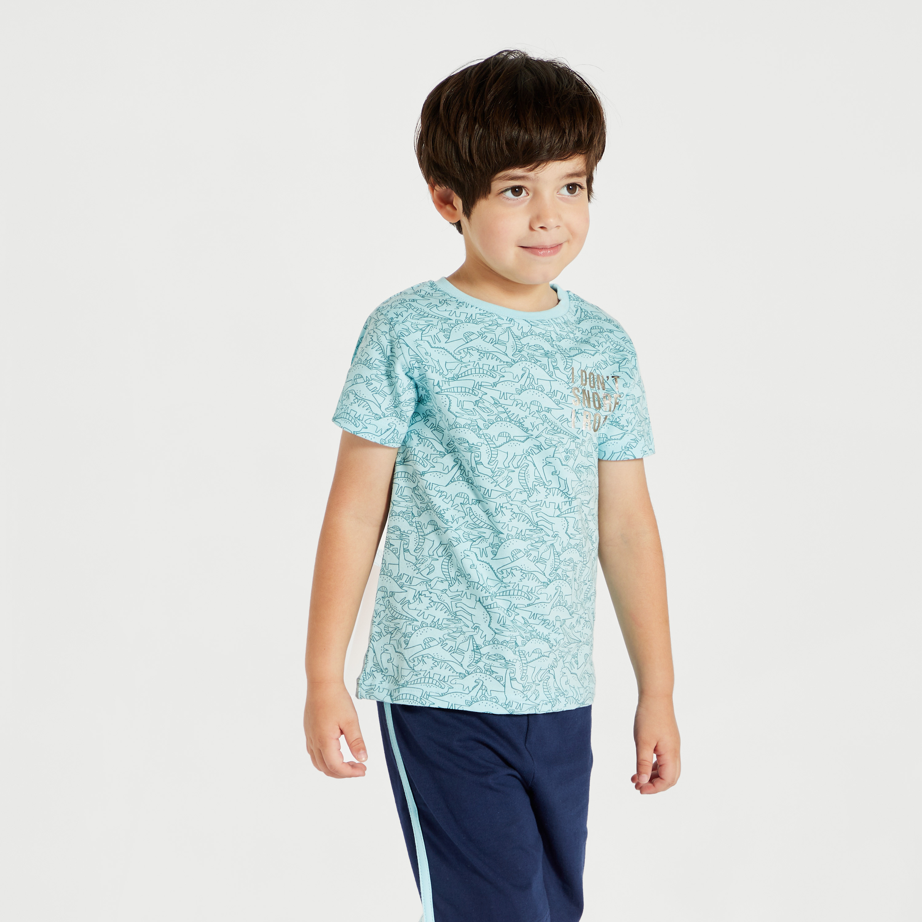 Juniors Printed T-shirt with Short Sleeves and Shorts Set-baby-boys-clothing-nightwear-pyjamasets-image-3