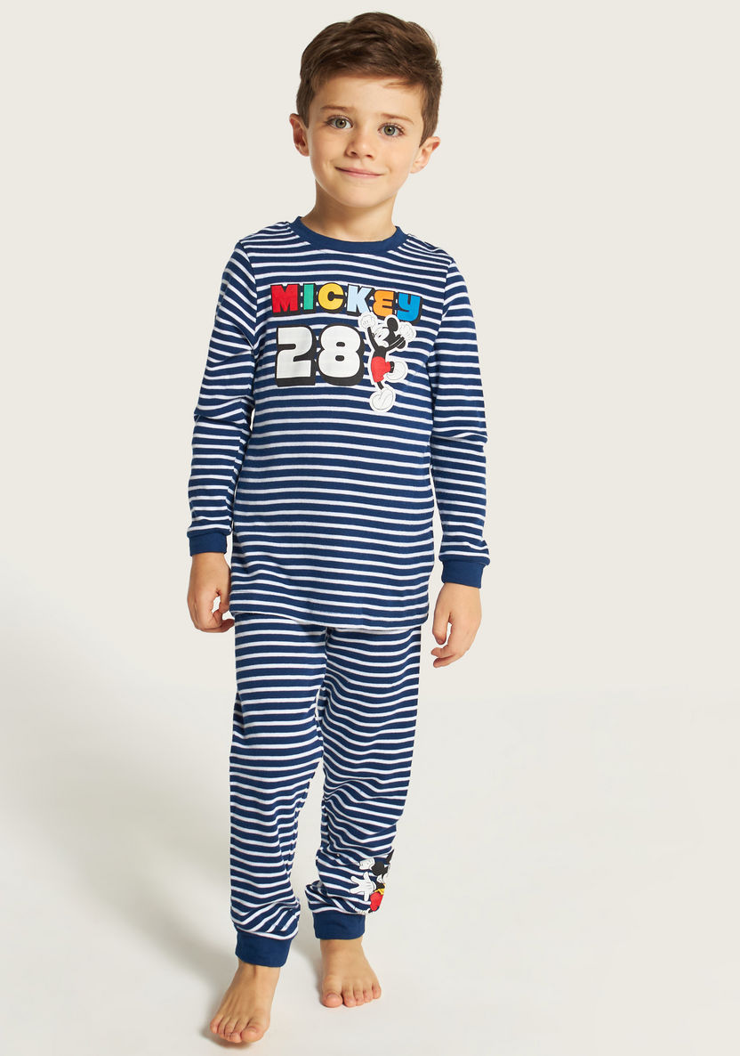 Disney Mickey Mouse Striped T-shirt and Pyjama Set-Nightwear-image-0