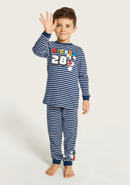 Disney Mickey Mouse Striped T-shirt and Pyjama Set-Nightwear-image-1