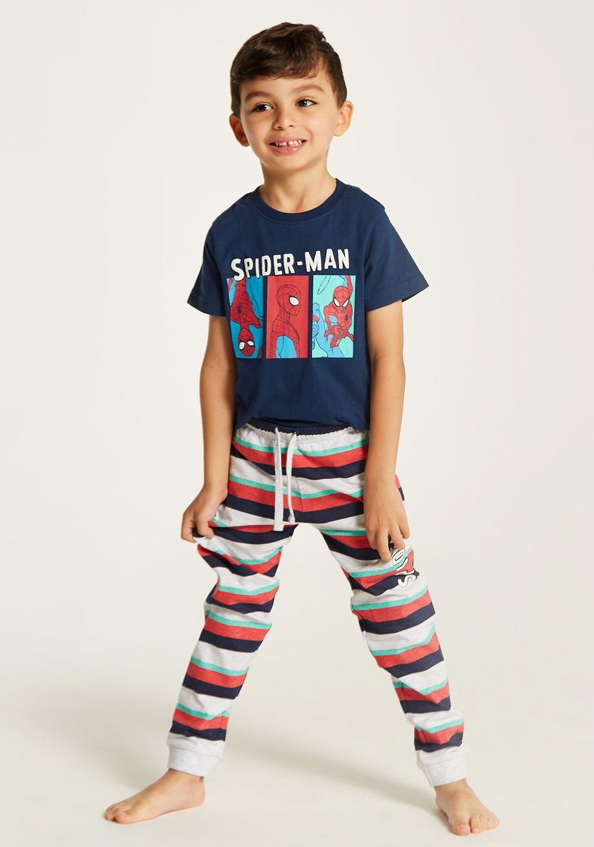 Spider-Man Print T-shirt and Pyjama Set-Pyjama Sets-image-0
