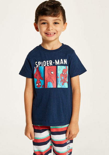 Spider-Man Print T-shirt and Pyjama Set-Clothes Sets-image-1