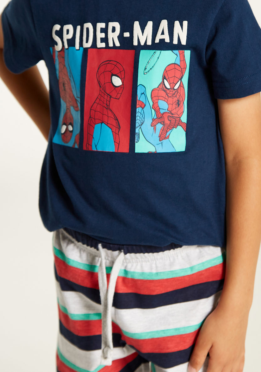 Spider-Man Print T-shirt and Pyjama Set-Pyjama Sets-image-3