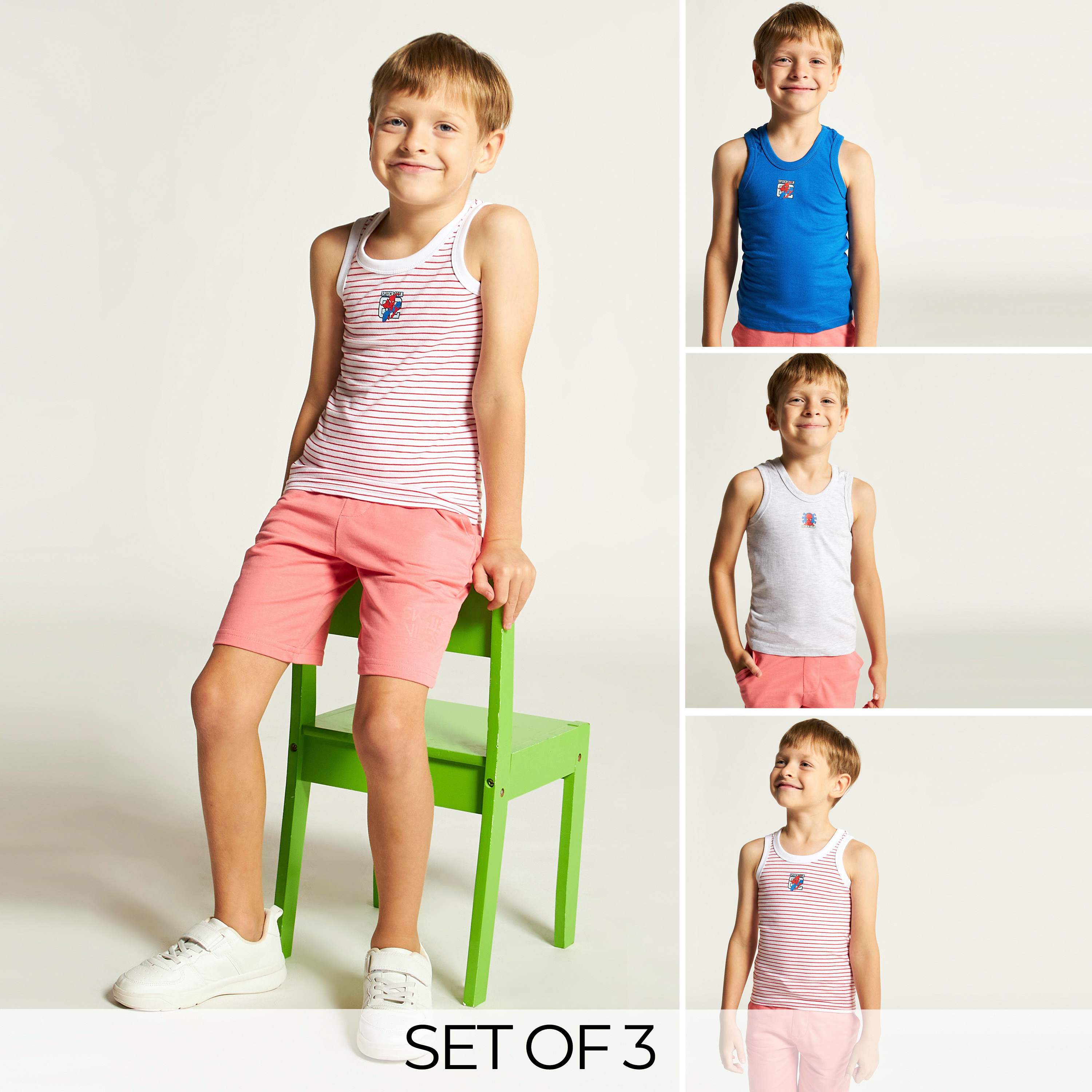 Spiderman Print 3-Piece Vest Set-boys-clothing-innerwear-vests-image-1