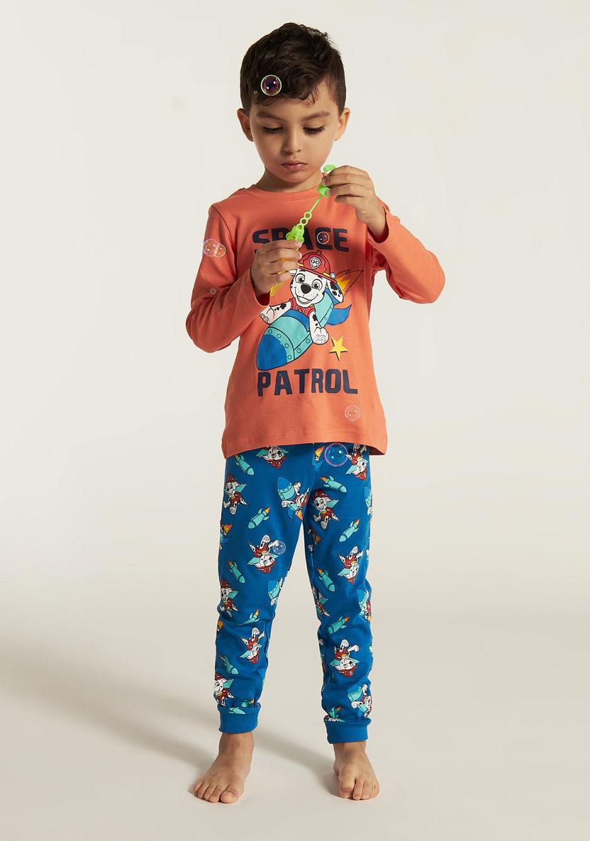 Paw Patrol Print Round Neck T-shirt and Pyjama Set-Nightwear-image-0