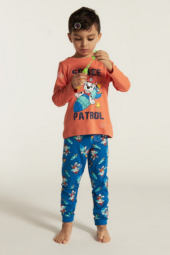 Paw Patrol Print Round Neck T-shirt and Pyjama Set