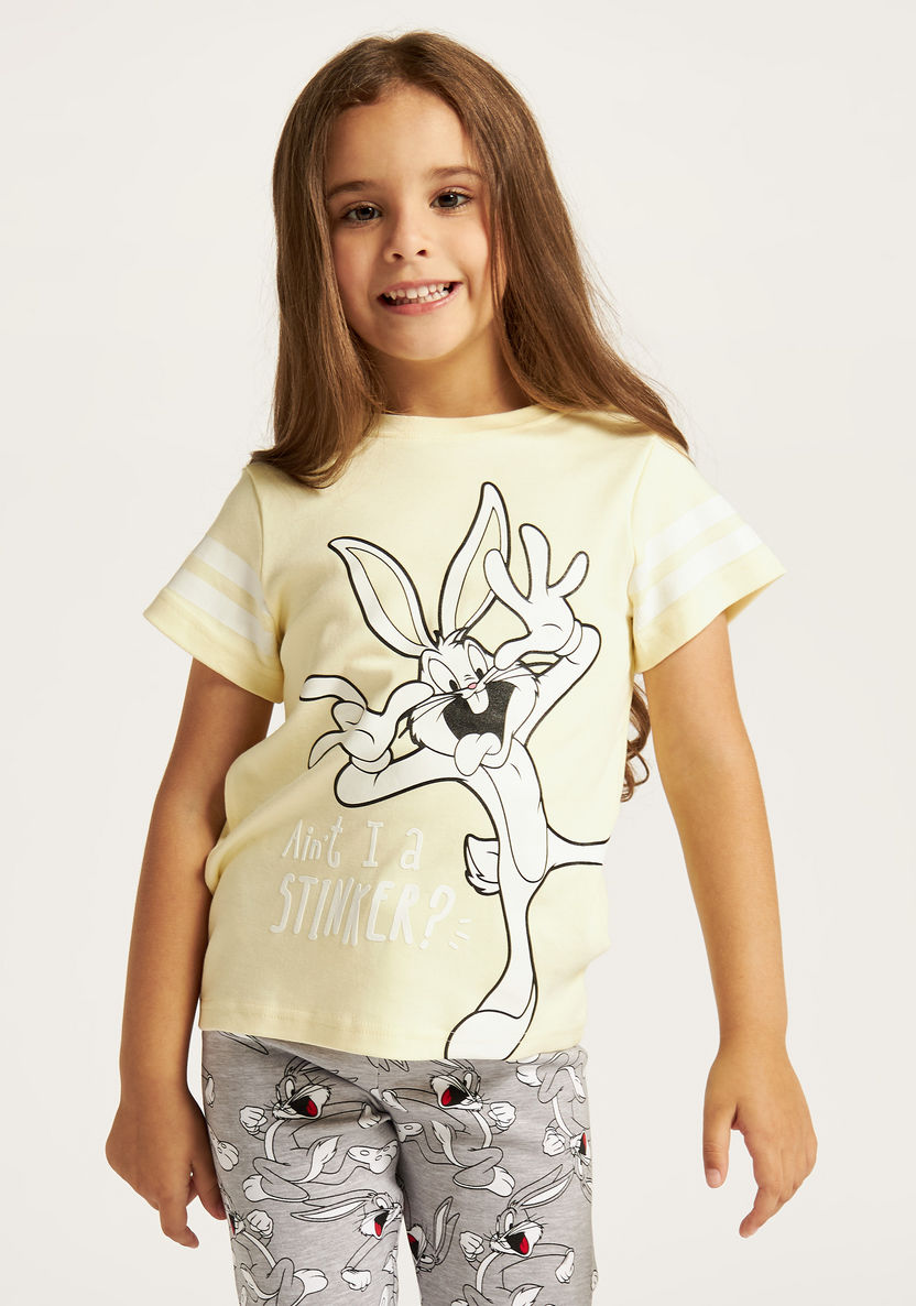 Looney Tunes Print Crew Neck T-shirt and Pyjama Set-Nightwear-image-2