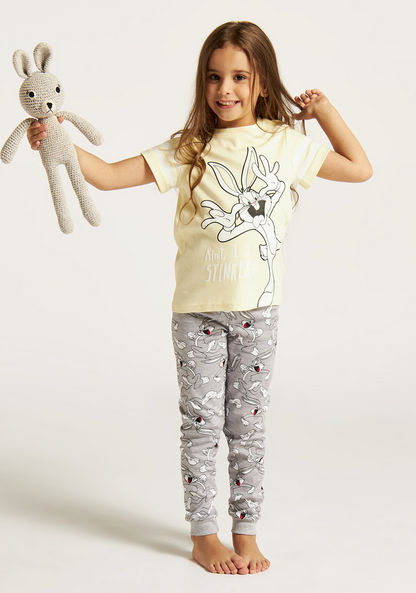 Looney Tunes Print Crew Neck T-shirt and Pyjama Set-Nightwear-image-0