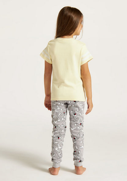 Looney Tunes Print Crew Neck T-shirt and Pyjama Set-Nightwear-image-4