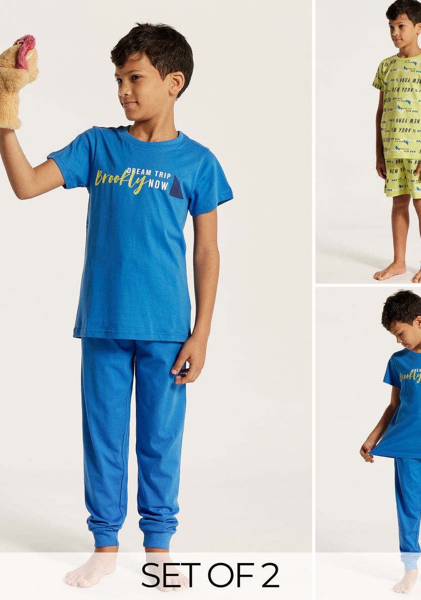 Juniors 4-Piece Printed T-shirt with Shorts and Pyjama Set-Nightwear-image-0