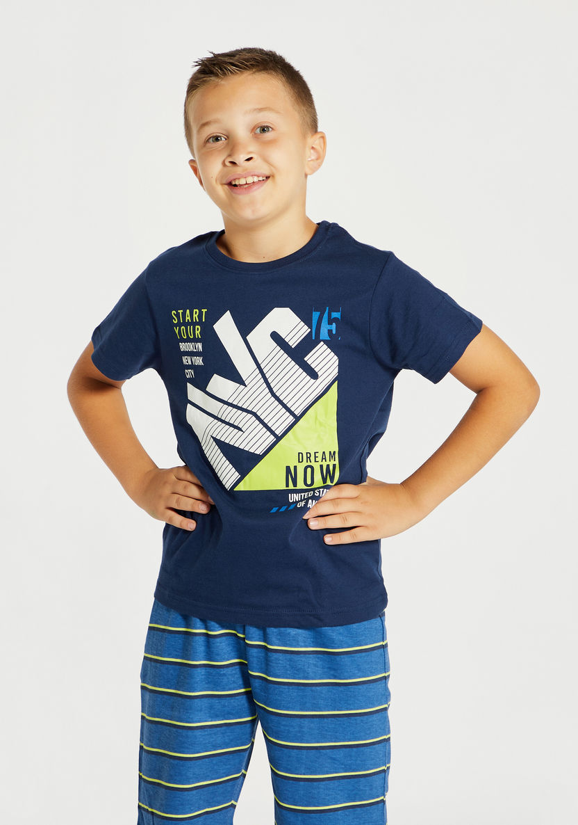 Juniors Printed Crew Neck T-shirt and Shorts Set-Nightwear-image-1